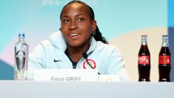 PARIS, FRANCE - JULY 25: Coco Gauff of Team United States speaks to the media during a Team United States Flag Bearer Press Conference at Main Press Centre ahead of the Paris 2024 Olympic Games on July 25, 2024 in Paris, France. (Photo by Lintao Zhang/Getty Images)