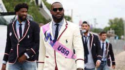 PARIS, FRANCE - JULY 26: Lebron James, Flagbearer of Team United States, looks on prior to the opening ceremony of the Olympic Games Paris 2024 on July 26, 2024 in Paris, France. (Photo by Quinn Rooney/Getty Images)