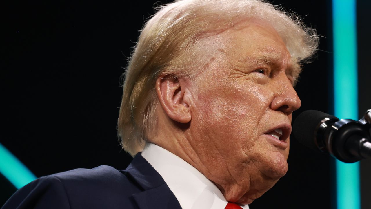 WEST PALM BEACH, FLORIDA—JULY 26: Former President Donald Trump speaks during a Turning Point USA Believers Summit conference at the Palm Beach Convention Center on July 26, 2024 in West Palm Beach, Florida. Trump had earlier met with Israeli Prime Minister Benjamin Netanyahu at Mar-a-Lago.  (Photo by Joe Raedle/Getty Images)