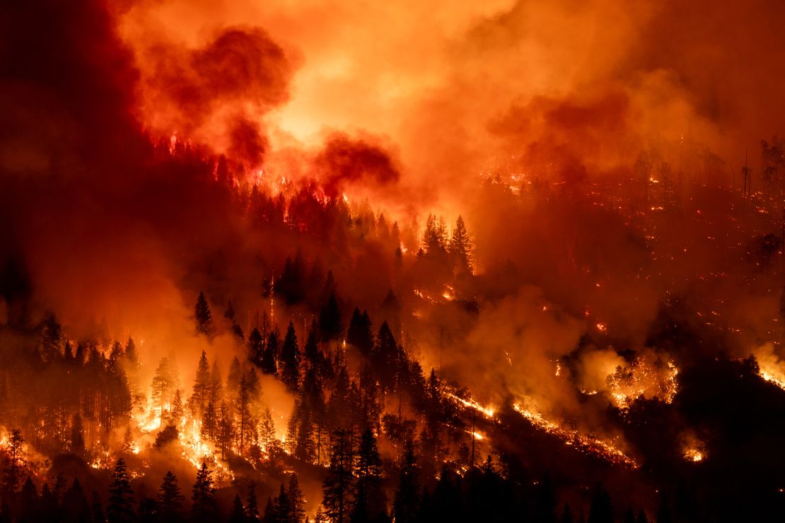 The Park Fire engulfs land in flames near Chico, California, on Tuesday.