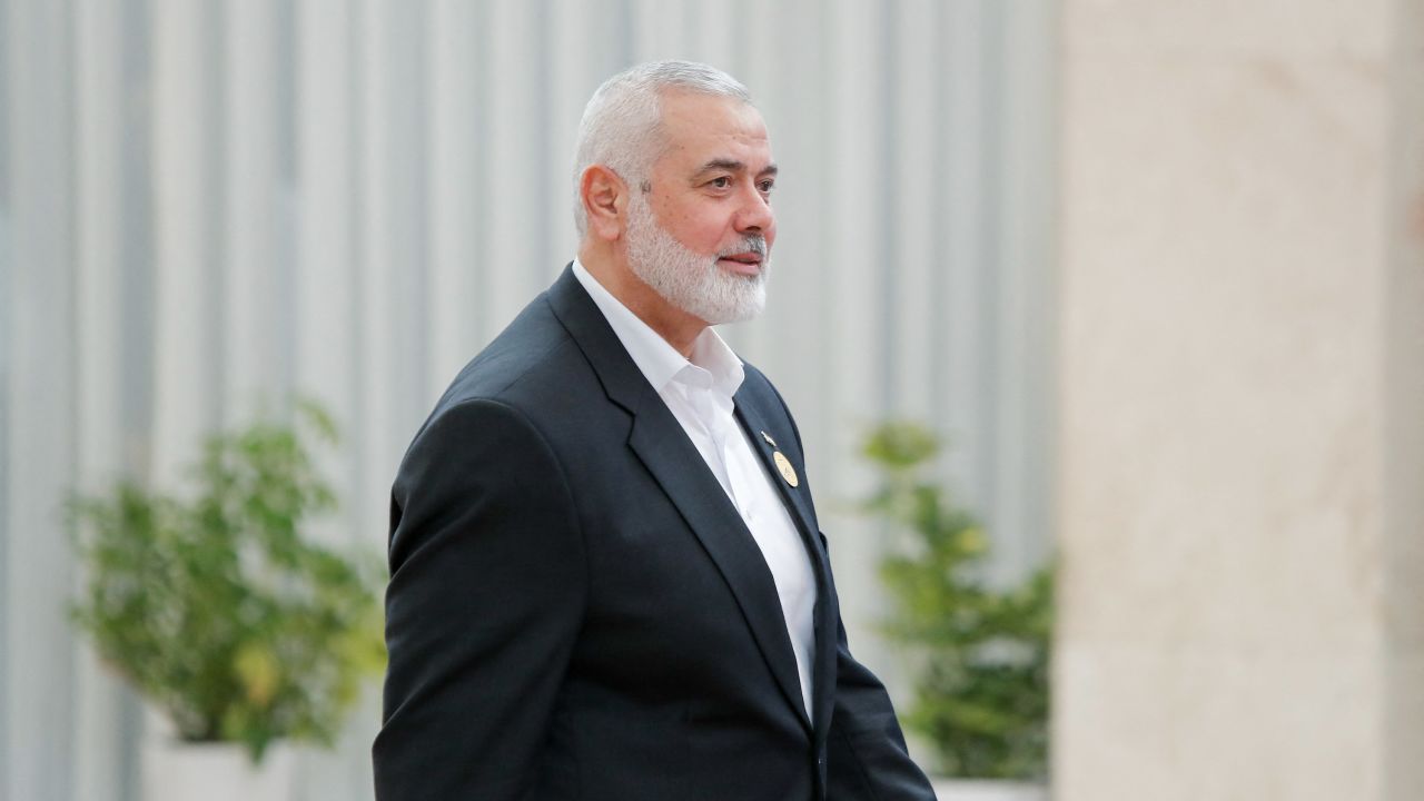 Ismael Haniyeh, Palestinian leader of the militant group Hamas, arrives to participate in the swearing in ceremony for the new Iranian President, Masoud Pezeshkian, at the parliament in Tehran on July 30, 2024. (Photo by Saman / Middle East Images / Middle East Images via AFP) (Photo by SAMAN/Middle East Images/AFP via Getty Images)