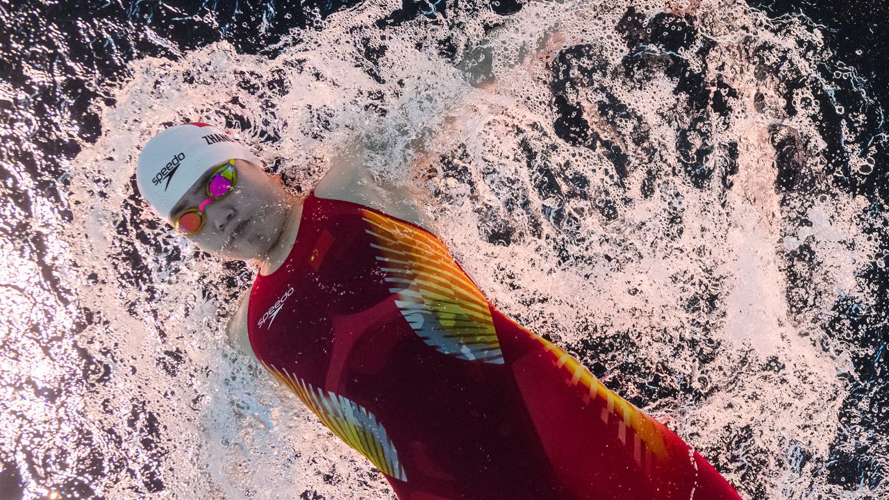 China's Zhang Yufei competes in a heat of the women's 200-meter butterfly swimming event during the Paris 2024 Olympic Games on July 31.