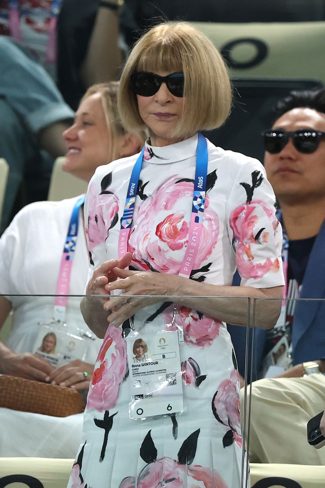 Anna Wintour wore Marni to watch the artistic gymnastics women's qualification round on July 28.