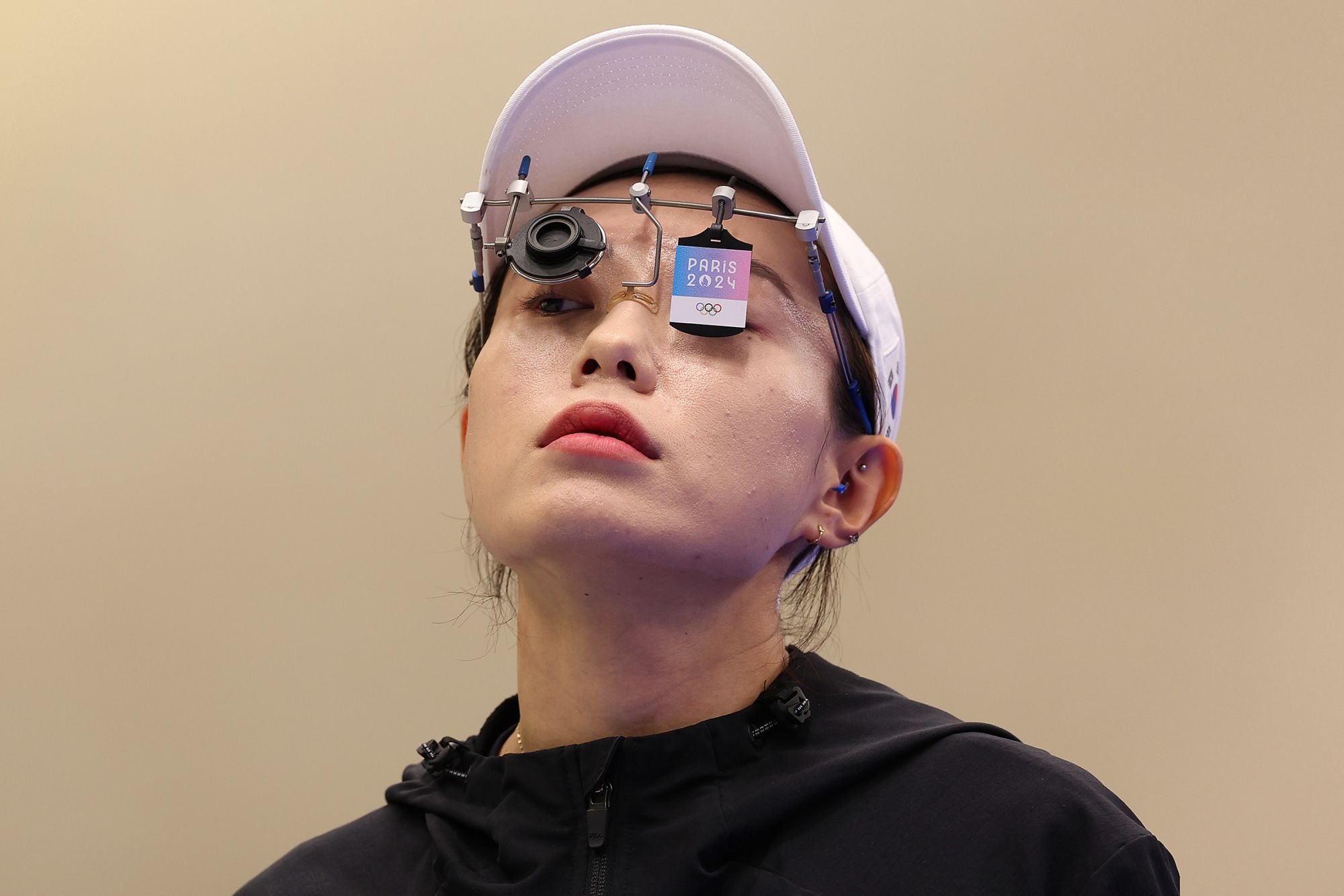 Kim Yeji prepares to shoot during the women's 10-meter air pistol final at the Paris Olympics on Sunday.