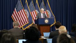 Federal Reserve Chair Jerome Powell speaks during a news conference in Washington, DC, on July 31.