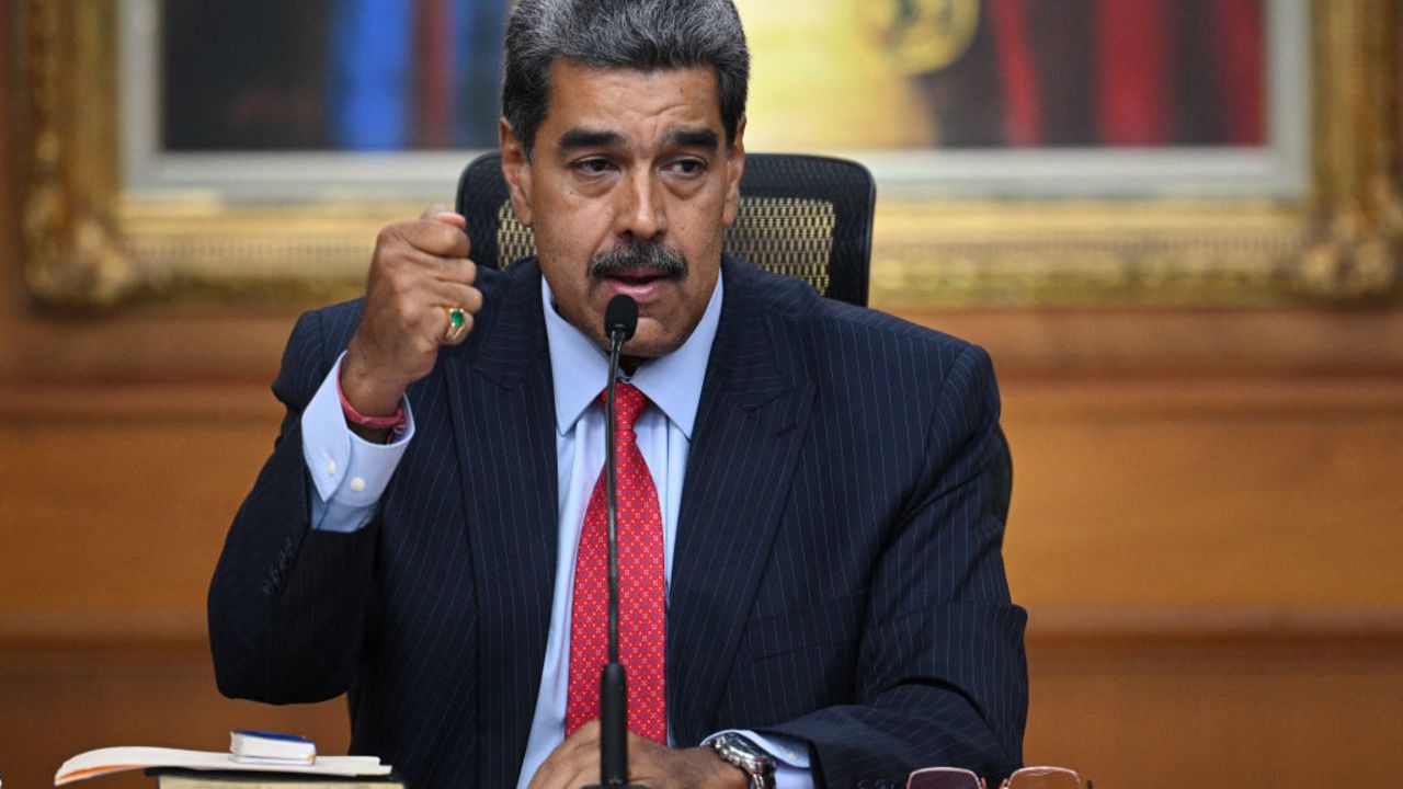 Venezuelan President Nicolas Maduro gestures during a press conference to the international media about the presidential election at the Miraflores presidential palace in Caracas on July 31, 2024. . International pressure mounted Wednesday on Venezuela's President Nicolas Maduro to release voting records to back his contested election victory claim that has sent thousands onto the streets in protest, leaving 16 dead. (Photo by Federico PARRA / AFP) (Photo by FEDERICO PARRA/AFP via Getty Images)