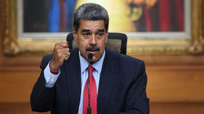 Venezuelan President Nicolas Maduro gestures during a press conference to the international media about the presidential election at the Miraflores presidential palace in Caracas on July 31, 2024.?. International pressure mounted Wednesday on Venezuela's President Nicolas Maduro to release voting records to back his contested election victory claim that has sent thousands onto the streets in protest, leaving 16 dead. (Photo by Federico PARRA / AFP) (Photo by FEDERICO PARRA/AFP via Getty Images)