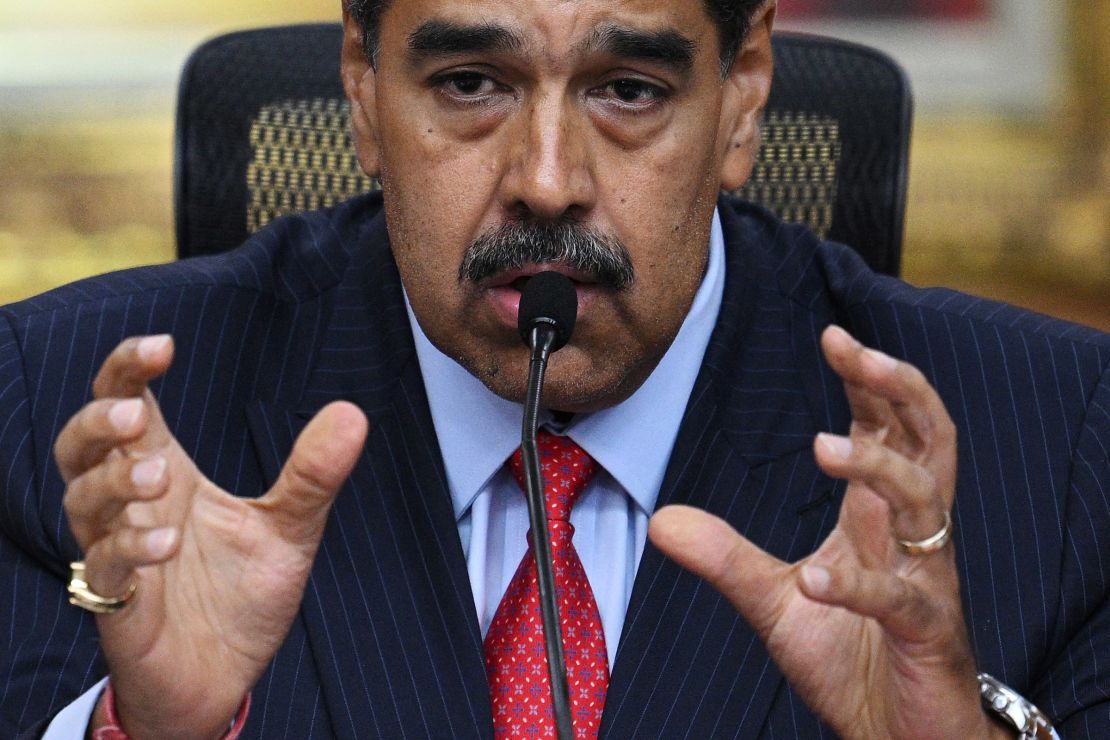 Venezuelan President Nicolas Maduro gestures during a press conference at the Miraflores presidential palace in Caracas on July 31, 2024.