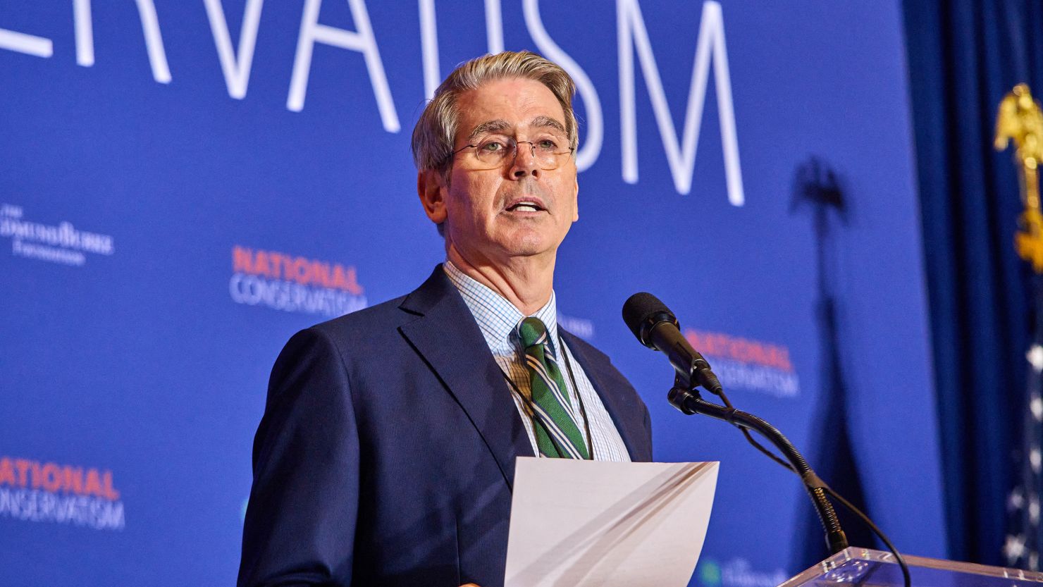 Scott Bessent speaks at the National Conservative Conference in Washington D.C., Wednesday, July 10, 2024. (Photo by Dominic Gwinn / Middle East Images / Middle East Images via AFP) (Photo by DOMINIC GWINN/Middle East Images/AFP via Getty Images)