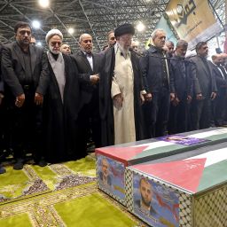 Iranian Leader Ali Khamenei speaks at service for Ismail Haniyeh in Tehran, Iran on August 1, 2024.