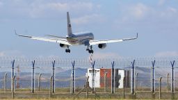 A Russian Tupolev Tu-204-300 aircraft prepares to land at Ankara Esenboga Airport in Ankara on August 1, 2024, as Turkish authorities anounced that 26 prisoners have been exchanged with Russia and West. Turkey has coordinated in Ankara an exchange of twenty-six prisoners between Russia and several Western countries, including the American journalist Evan Gershkovich, the Turkish Presidency announced. (Photo by CAGLAR / AFP) (Photo by CAGLAR/AFP via Getty Images)