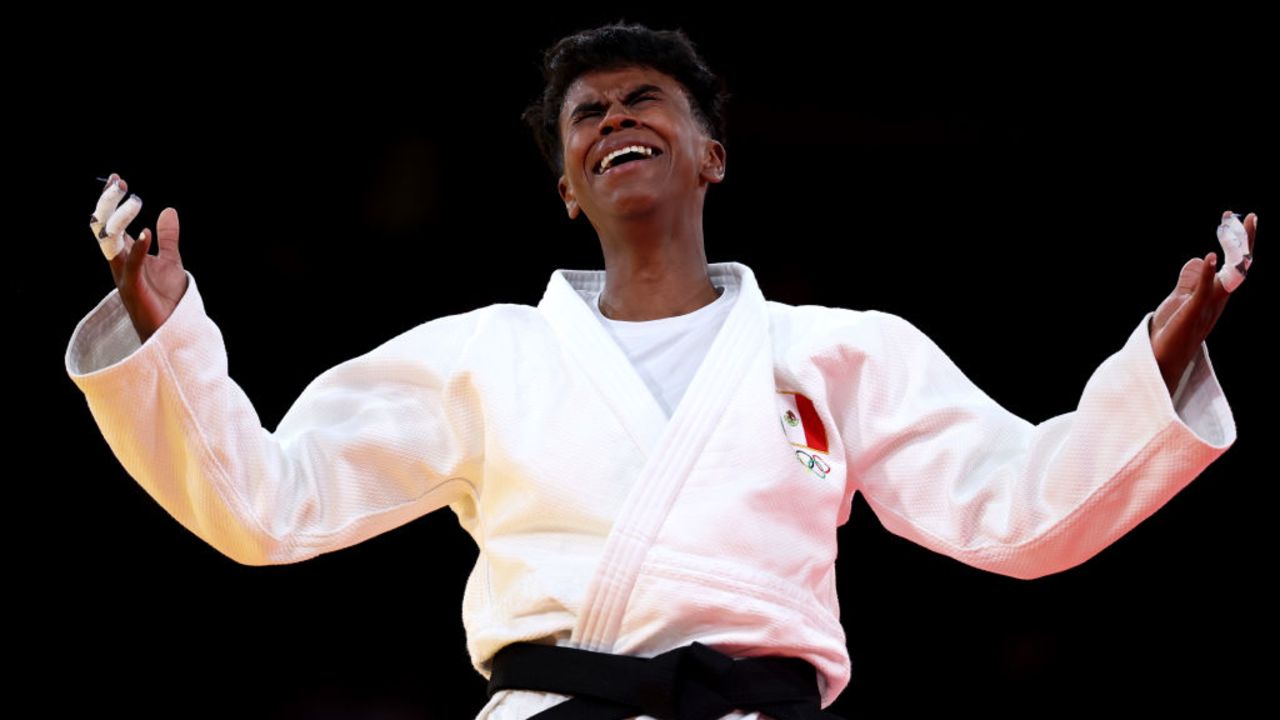 PARIS, FRANCE - JULY 30: Prisca Awiti Alcaraz of Team Mexico celebrates victory against Lubjana Piovesana of Team Austria (not pictured) during the Women’s Judo -63kg Quarterfinal on day four of the Olympic Games Paris 2024 at Champs-de-Mars Arena on July 30, 2024 in Paris, France. (Photo by Steph Chambers/Getty Images)