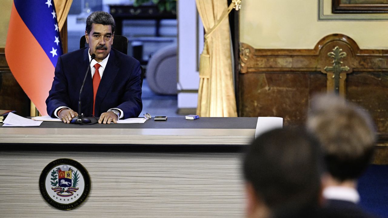 Venezuelan President Nicolas Maduro speaks during a press conference about the presidential election at the Miraflores presidential palace in Caracas on August 2, 2024.