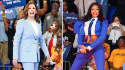 ATLANTA, GEORGIA - JULY 30: Democratic presidential candidate, U.S. Vice President Kamala Harris arrives at her campaign rally at the Georgia State Convocation Center on July 30, 2024 in Atlanta, Georgia. (Photo by Julia Beverly/Getty Images)<br /><br /><br />ATLANTA, GEORGIA - JULY 30: Megan Thee Stallion performs onstage at a campaign rally for Democratic presidential candidate, U.S. Vice President Kamala Harris at the Georgia State Convocation Center on July 30, 2024 in Atlanta, Georgia. (Photo by Julia Beverly/Getty Images)