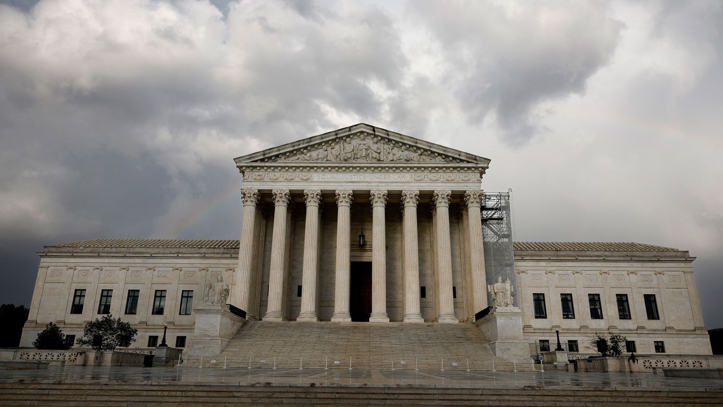 Passing storm clouds are seen over the US Supreme Court on July 30 2024 in Washington DC