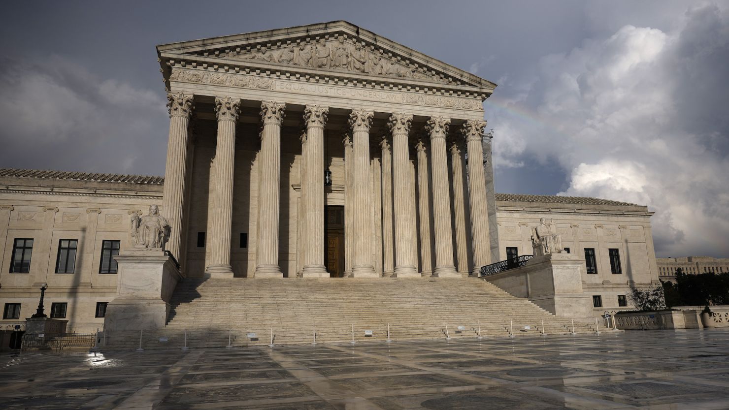 Passing storm clouds are seen over the U.S. Supreme Court on July 30, 2024 in Washington, DC.