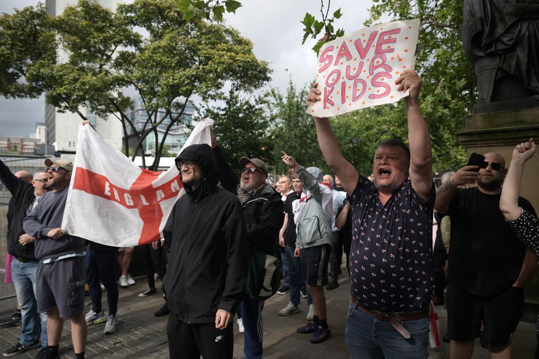 A protest in Manchester on Saturday following the stabbing in Southport earlier in the week.