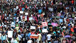 Protesters block the Shahbagh intersection during a protest in Dhaka on August 4, 2024, to demand justice for the victims arrested and killed in the recent nationwide violence during anti-quota protests. The death toll from clashes on August 4 between Bangladeshi protesters demanding Prime Minister Sheikh Hasina resign and pro-government supporters has risen to at least 23, police and doctors said.