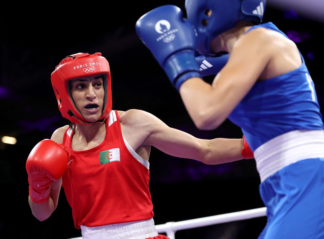 Khelif during her fight against Italy's Angela Carini during the Paris Games last year.