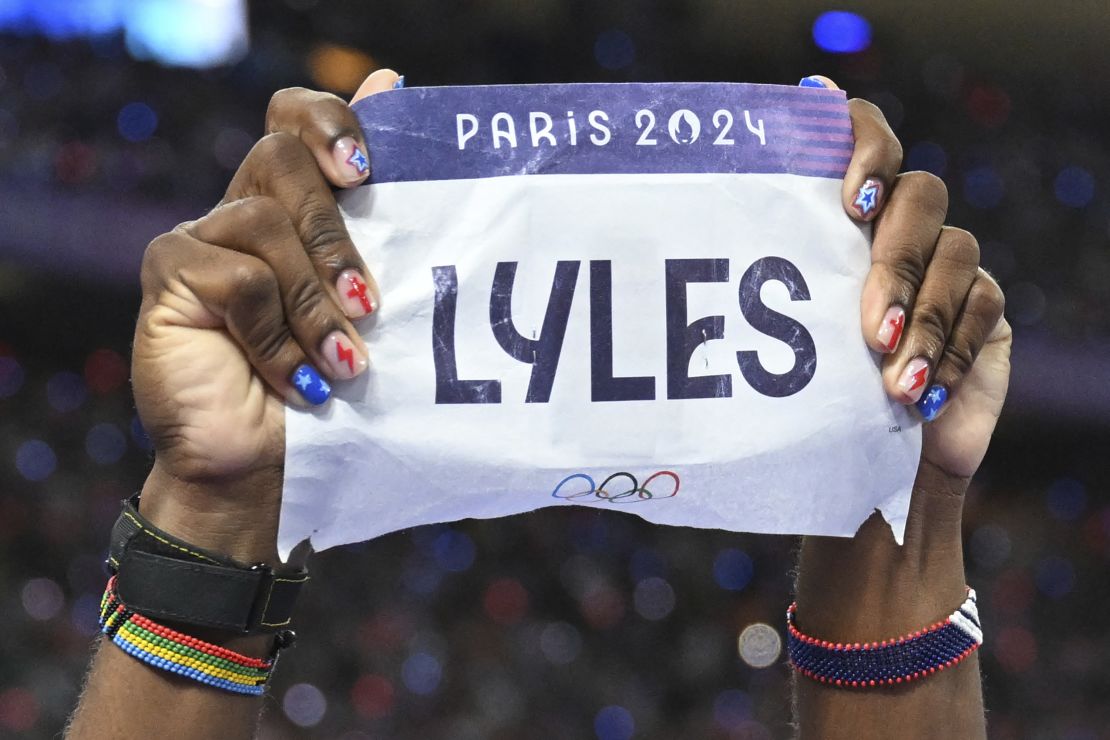 A close-up on Noah Lyles' nail art.