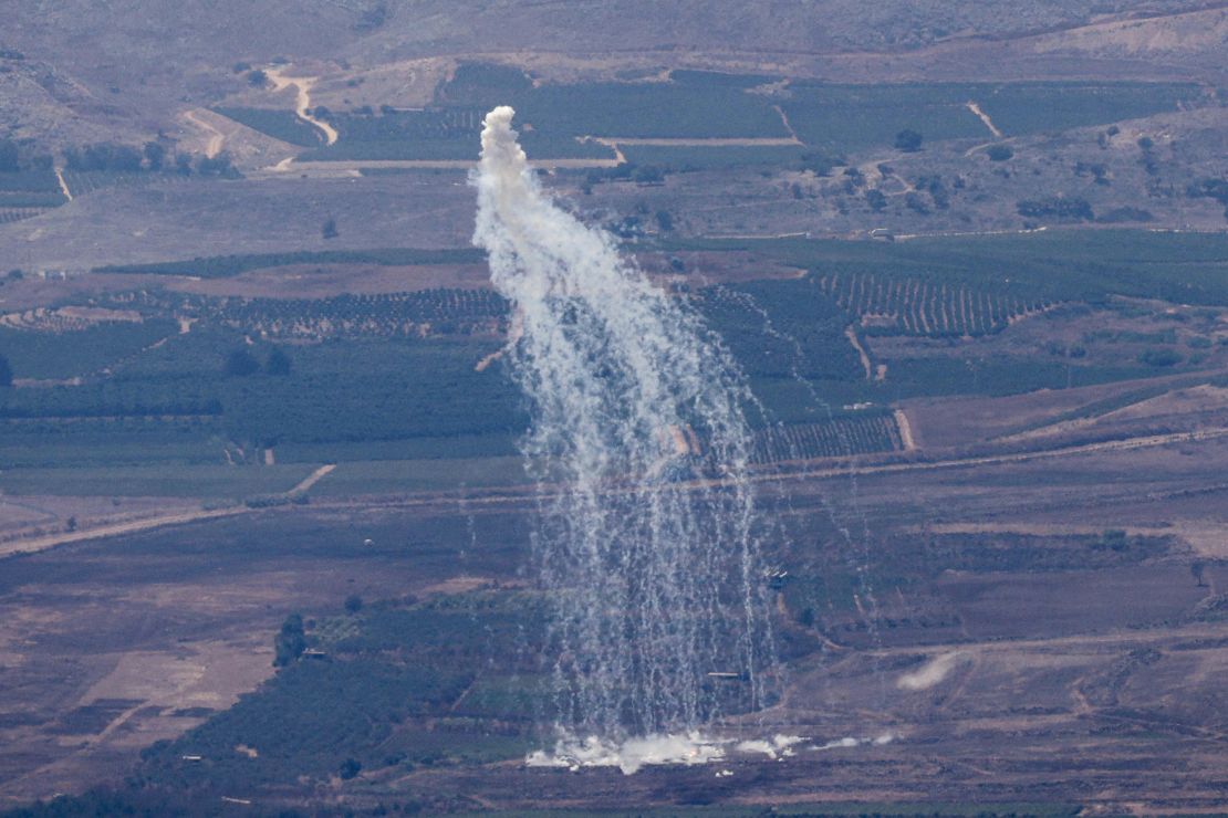 This picture taken from northern Israel near the border with Lebanon shows smoke billowing during Israeli bombardment above the Lebanese Wazzani area on Monday.