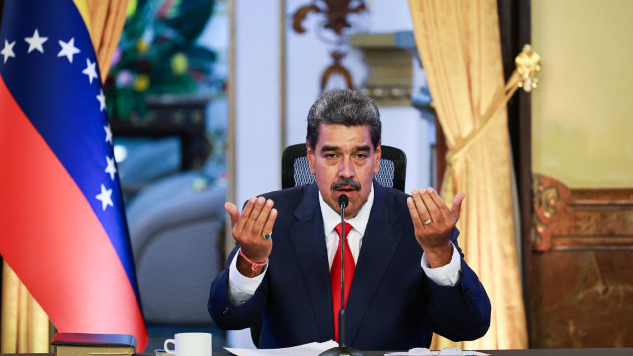 CARACAS, VENEZUELA - AUGUST 2: President Nicolas Maduro speaks during a press conference after testifying before the electoral chamber at main headquarters of the Supreme Court of Justice (TSJ) on August 2, 2024 at the Miraflores presidential palace in Caracas, Venezuela. Nicolas Maduro was declared as winner of the 2024 presidential election by the National Electoral Council while opposition leader Maria Corina Machado and candidate Edmundo Gonzalez claimed that the final result was not what Venezuelans decided during the election. Maduro requested the Supreme Tribunal of Justice to investigate the election to confirm his victory. (Photo by Jesus Vargas/Getty Images)