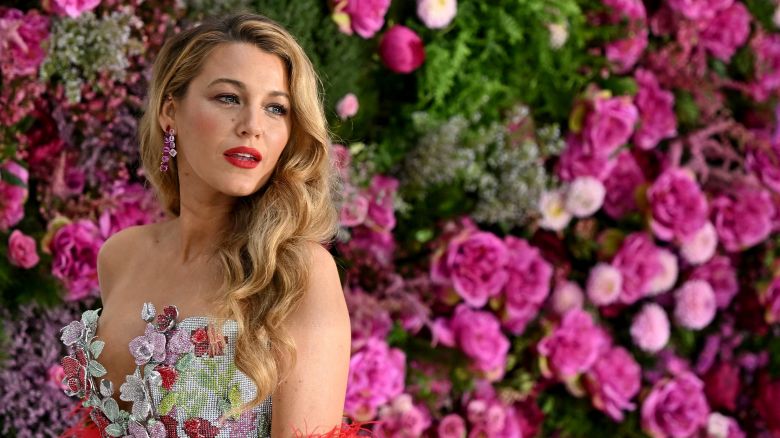 Blake Lively poses on the red carpet upon arrival to attend the UK gala screening for "It ends with us" at the Odeon Luxe in Leicester square, central London on August 8, 2024.