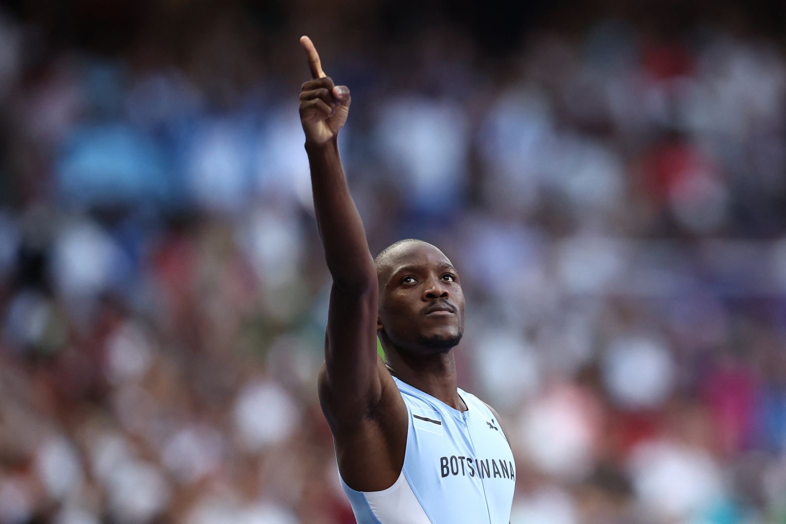 Botswana's Letsile Tebogo celebrates after <a href="https://www.cnn.com/sport/live-news/paris-olympics-news-2024-08-08#h_45a20a2c4b3413e7f11e10f67ff67ac4">winning the 200 meters</a> on August 8. His time of 19.46 seconds was the fifth-fastest in history.