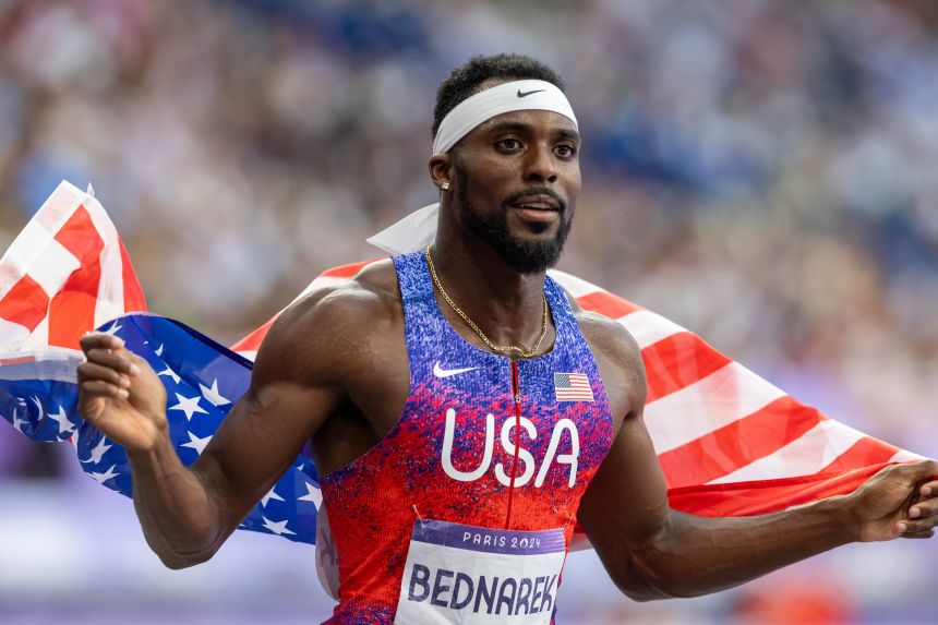 Bednarek won silver after beating Lyles in the men's 200m final at the Paris Olympics last year.