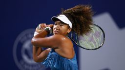 TORONTO, ON - AUGUST 08:  Naomi Osaka of Japan hits a shot against Elise Mertens of Belgium during Day 3 of the National Bank Open, part of the Hologic WTA Tour at Sobeys Stadium on August 8, 2024 in Toronto, Ontario, Canada.  (Photo by Vaughn Ridley/Getty Images)