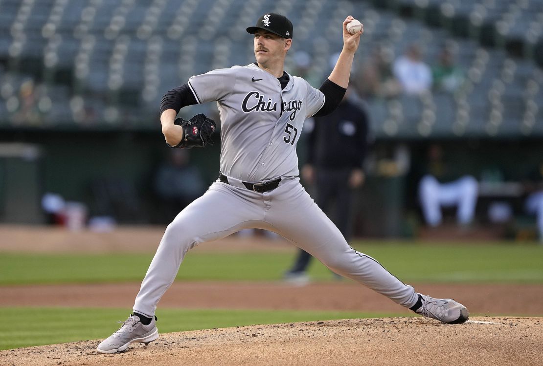 Ky Bush, making his major league debut, pitches against the Oakland Athletics in the bottom of the first inning.