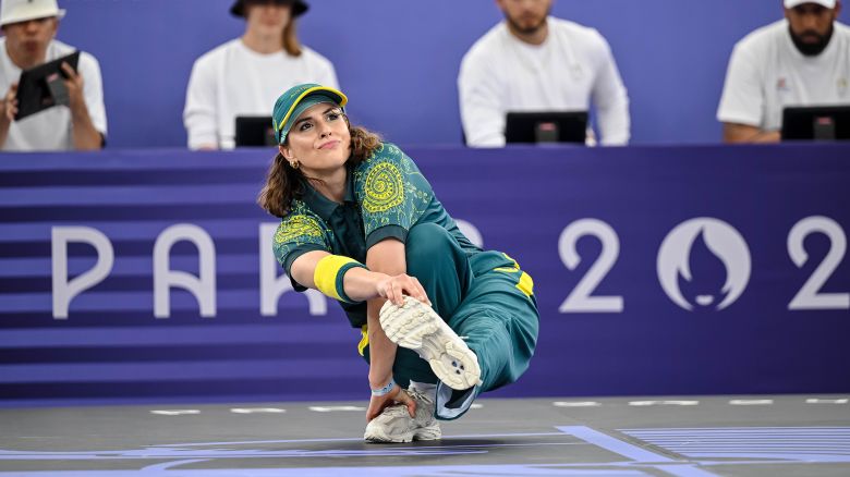 Raygun competes during the Breaking B-Girls Round Robin Group B battle between Logistx and Raygun on Day 14 of the Olympic Games Paris 2024 at La Concorde on August 9, 2024 in Paris, France. (Photo by Harry Langer/DeFodi Images via Getty Images)