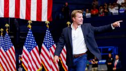 Republican Senate candidate for Montana Tim Sheehy walks up to the stage during a rally for Republican presidential nominee, former President Donald Trump at the Brick Breeden Fieldhouse at Montana State University in Bozeman, Montana, on August 9, 2024.