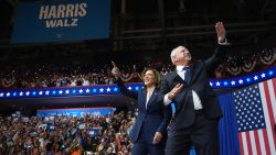 PHILADELPHIA, PENNSYLVANIA - AUGUST 6: Democratic presidential candidate, U.S. Vice President Kamala Harris and Democratic vice presidential candidate Minnesota Gov. Tim Walz appear on stage together during a campaign event at Girard College on August 6, 2024 in Philadelphia, Pennsylvania. Harris ended weeks of speculation about who her running mate would be, selecting the 60-year-old midwestern governor over other candidates. (Photo by Andrew Harnik/Getty Images)