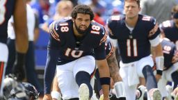 Caleb Williams warms up prior to the Chicago Bears' preseason game against the Buffalo Bills.