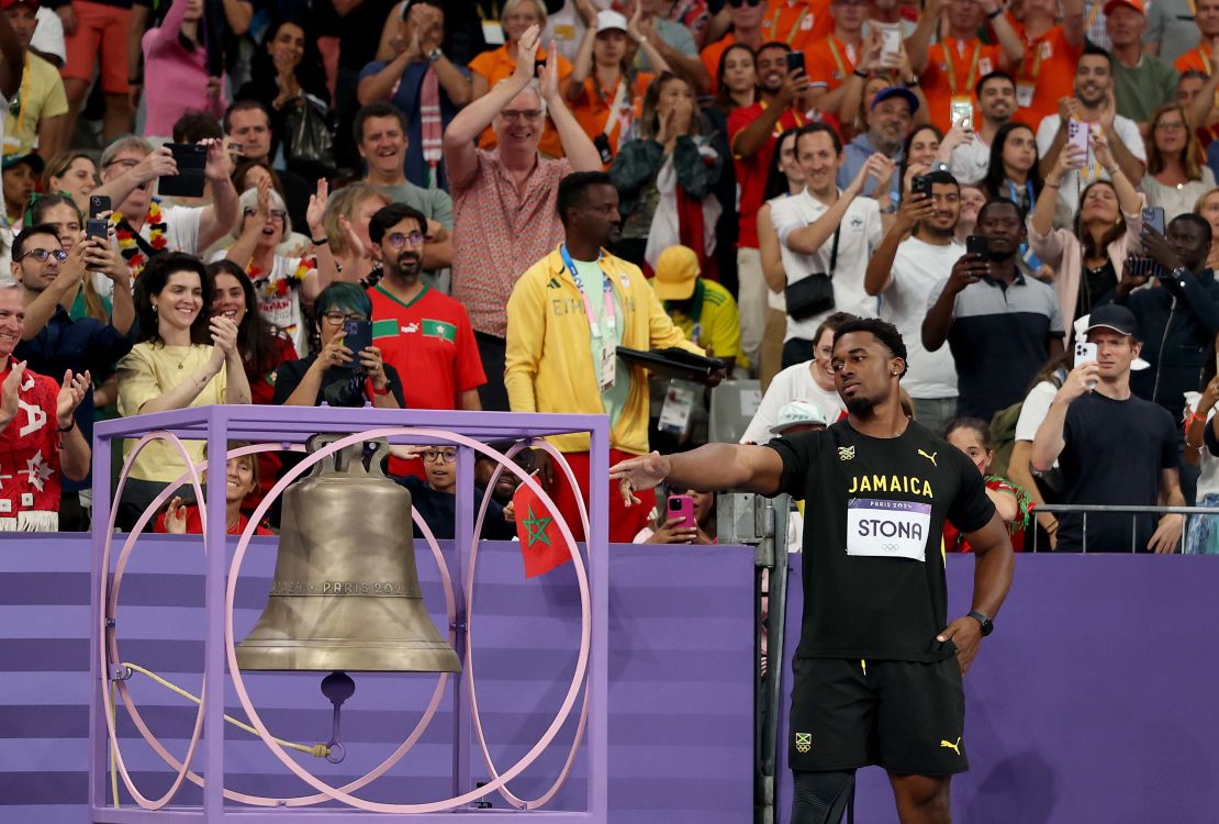 Rojé Stona celebrated his victory in front of fans inside the Stade de France.