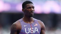 PARIS, FRANCE - AUGUST 08: Fred Kerley of Team United States looks on prior to the Men's 4 x 100m Relay on day thirteen of the Olympic Games Paris 2024 at Stade de France on August 08, 2024 in Paris, France. (Photo by Hannah Peters/Getty Images)