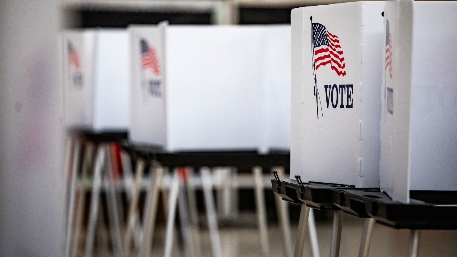 Voting booths at a polling location in Lansing, Michigan, are seen on August 6, 2024.