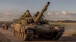 Ukrainian servicemen operate a Soviet-made T-72 tank in the Sumy region, near the border with Russia, on August 12, 2024, amid the Russian invasion of Ukraine. Ukraine launched a surprise offensive into the Russian border region of Kursk on August 6, 2024, capturing over two dozen towns and villages in the most significant cross-border attack on Russian soil since World War II. Ukraine's military chief Oleksandr Syrsky told President Volodymyr Zelensky in a video posted on August 12, 2024 that his troops now control about 1,000 square kilometres of Russian territory and are continuing 