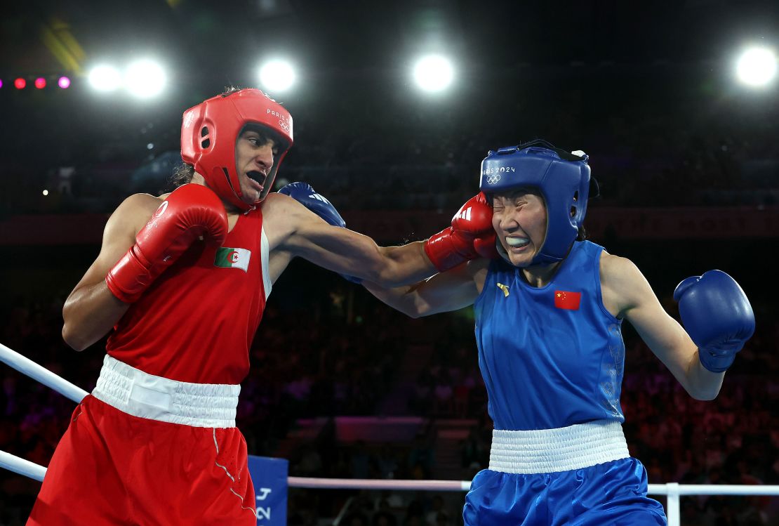 Khelif (left) in action at the Olympics in Paris.