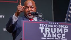 ASHEVILLE, NORTH CAROLINA - AUGUST 14: Mark Robinson, Lieutenant Governor of North Carolina and candidate for Governor, delivers remarks prior to Republican presidential nominee former President Donald Trump speaking at a campaign event at Harrah's Cherokee Center on August 14, 2024 in Asheville, North Carolina. Trump will speak on the economy as Vice President Kamala Harris surges in the polls in swing states. (Photo by Grant Baldwin/Getty Images)