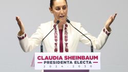 Mexico's President-elect Claudia Sheinbaum speaks after receiving the certificate of her victory in the June 2 presidential election at the Metropolitan Theater in Mexico City on August 15, 2024. Mexico's electoral court unanimously proclaimed president-elect Claudia Sheinbaum -with 59.7 per cent of the vote, after resolving a series of challenges filed by the opposition. Sheinbaum will assume next October 1st. (Photo by SILVANA FLORES / AFP) (Photo by SILVANA FLORES/AFP via Getty Images)