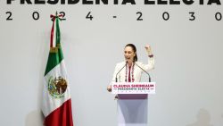 Mexico's President-elect Claudia Sheinbaum speaks after receiving the certificate of her victory in the June 2 presidential election at the Metropolitan Theater in Mexico City on August 15, 2024. Mexico's electoral court unanimously proclaimed president-elect Claudia Sheinbaum -with 59.7 per cent of the vote, after resolving a series of challenges filed by the opposition. Sheinbaum will assume next October 1st. (Photo by SILVANA FLORES / AFP) (Photo by SILVANA FLORES/AFP via Getty Images)