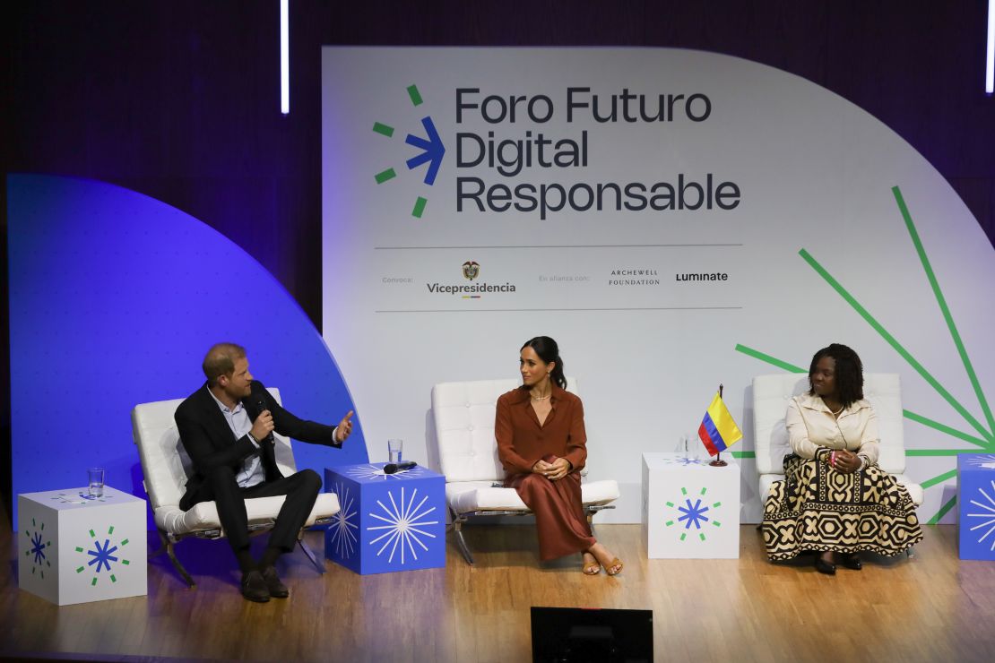 The royal couple attend the "Responsible Digital Future" forum at EAN University in Bogota, Colombia - one of several engagements they will carry out while in the country aimed at safeguarding young people from online harm. 