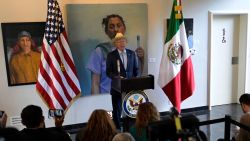 US ambassador to Mexico, Ken Salazar, speaks during a press conference in which he addressed a number of issues including the Judicial Reform, the certificate of majority of President-elect Claudia Sheinbaum, and the trial in the United States of Ismael (a) Mayo Zambada and Joaquin Guzman Lopez, at his residence in Mexico City on August 16, 2024. (Photo by ALFREDO ESTRELLA / AFP) (Photo by ALFREDO ESTRELLA/AFP via Getty Images)