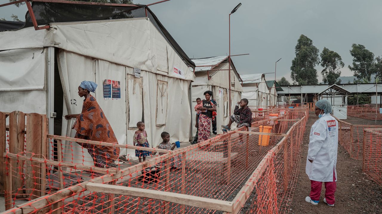 Patients stand at an mpox treatment centre at Nyiragongo General Referral Hospital, north of Goma, Democratic Republic of Congo, on August 17, 2024.