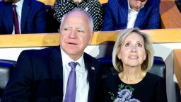 Democratic vice presidential candidate Minnesota Gov. Tim Walz (L) and Minnesota First Lady Gwen Walz attend the first day of the Democratic National Convention at the United Center on August 19, 2024 in Chicago, Illinois.