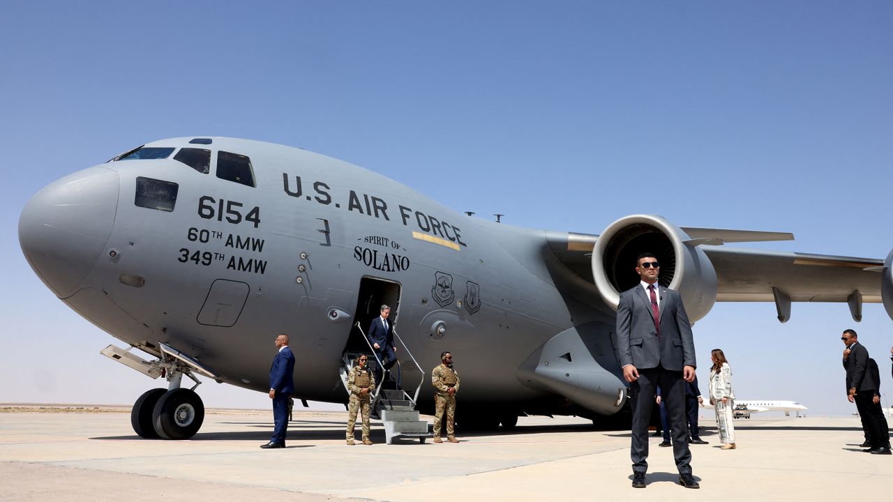 US Secretary of State Antony Blinken deboards an airplane on arrival at El-Alamein on Egypt's northern coast on August 20, as part of his latest Middle East tour to push forward talks aiming to end the Gaza war.