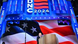 US President Joe Biden speaks on stage on the first day of the Democratic National Convention (DNC) at the United Center in Chicago, Illinois, on August 19, 2024. Vice President Kamala Harris will formally accept the party's nomination for president at the DNC which runs from August 19-22 in Chicago. (Photo by Robyn Beck / AFP) (Photo by ROBYN BECK/AFP via Getty Images)