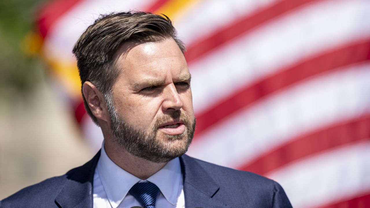 KENOSHA, WISCONSIN - AUGUST 20: Republican vice presidential candidate, U.S. Sen. J.D. Vance (R-OH) addresses the audience at a campaign rally on August 20, 2024 in Kenosha, Wisconsin.  Vance is campaigning in several battleground states as part of his campaign efforts.  (Photo by Andy Manis/Getty Images)